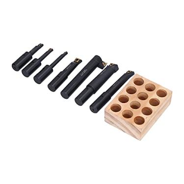 Imagem de 7 peças de ferramenta de mandril, haste redonda de 18 mm intercambiável de carboneto cimento fixado conjunto de suporte de barra de torneamento F1-18, ferramenta de torno para virar furos internos