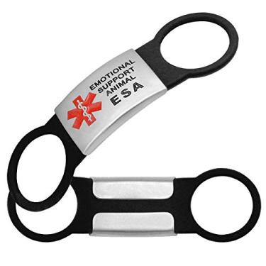 Imagem de Etiqueta para coleira de cachorro de aço inoxidável para gatos, identidade, pingente, suporte emocional ESA com acessórios de borracha para cães preto G