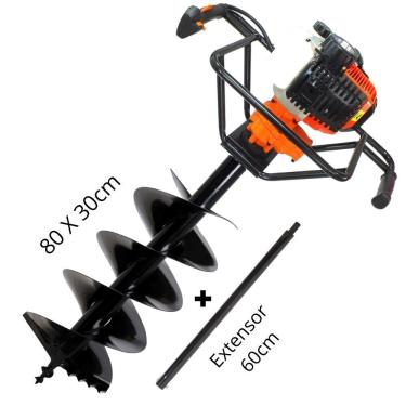 Imagem de Perfurador de Solo Vulcan Trent VPS520 2T 52cc 2,5hp á Gasolina Para Silvicultura Com Broca 80x30cm Duplo Espiral e Lâmina de Vídia + Extensor de 60cm