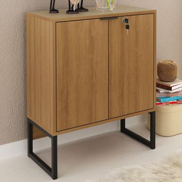 Imagem de Armário Para Escritório 2 Portas Amendoa/preto Me4154 - Tecno Mobili