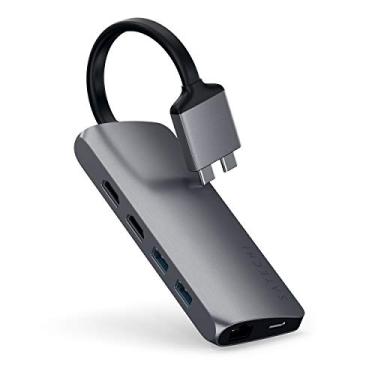Imagem de Satechi Adaptador Dual Multimídia Tipo-C com HDMI 4K, USB-C PD, Gigabit Ethernet, Leitor de Cartões MicroSD, USB 3.0 - Para M2/ M1 MacBook Pro/Max (Cinza Espacial)