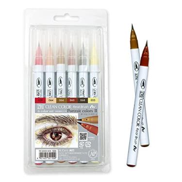 Imagem de Kuretake ZIG CLEAN COLOR Conjunto de pincéis reais de 6 cores "cores de retrato Ⅱ" para ilustração, arte de design, letras, caligrafia, desenho