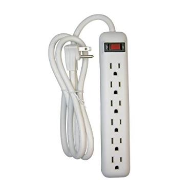 Imagem de Clear Power Tira de energia de 6 tomadas, cabo de extensão longo de 2,4 m, plugue plano de baixo perfil, aterrado com 3 pontos, branco, disjuntor de 15 amp, DC3S-0004-DC