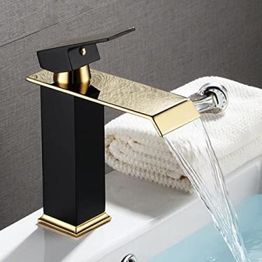 Imagem de Torneira de bacia de cachoeira montada no convés Torneira de pia de banheiro preto ouro ouro frio e quente torneira misturadora vaso de vaidade torneiras de latão, preto curto