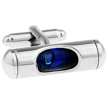 Imagem de MRCUFF Nível Azul Líquido Construção Par de abotoaduras em uma caixa de presente e pano de polimento