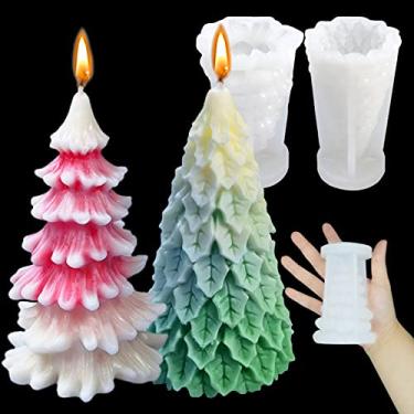 Imagem de Moldes de vela para fazer velas, 2 peças de molde de resina de silicone 3D para árvore de Natal, molde para vela de cera de aromaterapia, sabão, argila, artesanato, bolo, decoração de festa de casa
