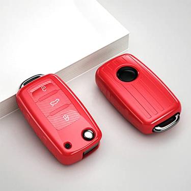 Imagem de YJADHU Porta-chaves de carro TPU porta-chaves bolsa de chave, apto para Volkswagen VW POLO Tiguan Passat B5 B6 B7 Golf EOS Scirocco Jetta MK6 Octavia, vermelho