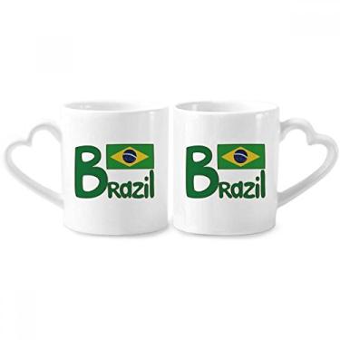 Imagem de Conjunto de canecas de porcelana para casais, bandeira nacional do Brasil, padrão verde, coração