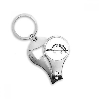 Imagem de Sorriso listrado gato linha deitada anel alicate de unha chaveiro abridor de garrafa cortador