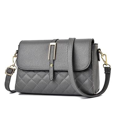Imagem de Bolsa transversal de aba fashion para mulheres bolsa de couro acolchoada feminina bolsa de ombro média com alça ajustável, Grey