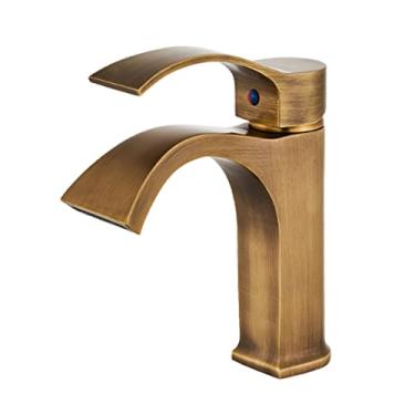 Imagem de LIDON Torneira para pia de banheiro torneira de latão antigo banheiro um furo torneiras de latão furo único torneira de banheiro torneira de água quente e fria torneira de lavatório preto, preto B (cor: antigo A)