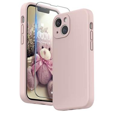 Imagem de SURPHY Capa compatível com iPhone 13 Mini com protetor de tela, (proteção da câmera + forro de microfibra macia) capa de telefone de silicone líquido 5,4 polegadas 2021, areia rosa