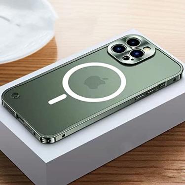 Imagem de Capa de armação de metal galvanizado de luxo para iPhone 11 12 13 14 Pro Max 12 13 Mini 14Plus Capas de telefone de placa traseira de acrílico fosco, verde escuro 2, para iPhone 14