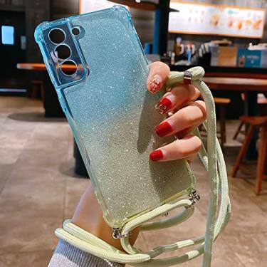 Imagem de Estojo com alça transversal para o pescoço para Samsung Galaxy A52 S21 Ultra S20 FE S10 Plus Note 20 A71 A21S A12 A32 Capa transparente com glitter, Azul Verde, Para A71 (4G)