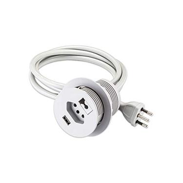 Imagem de Tomada de Embutir com 1 USB, 1 Tomada Padrão e 1 Passa Fio, Renna, Cinza