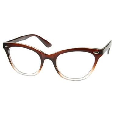 Imagem de AStyles Óculos para olhos de gato com lentes transparentes de armação meia matizada inspirada em vintage, Brown-clear-bottom, Large