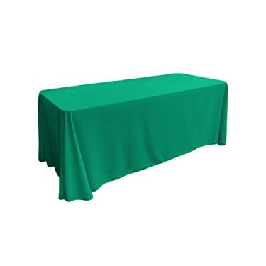 Imagem de LA Linen Toalha de mesa retangular lavável de popelina de poliéster, capa de mesa resistente a manchas e rugas 90x132, pano de mesa de tecido para jantar, cozinha, festa, feriado 227 x 332 cm, jade