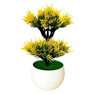 Imagem de heave Vaso de plantas falsas com vaso de plástico, flores artificiais em vaso para casa, escritório, sala de estar, banheiro, arranjos amarelo
