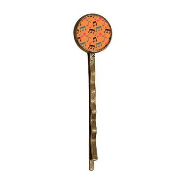 Imagem de Bandana colorida com notas musicais laranja retrô de metal para cabelo Bobby Pin