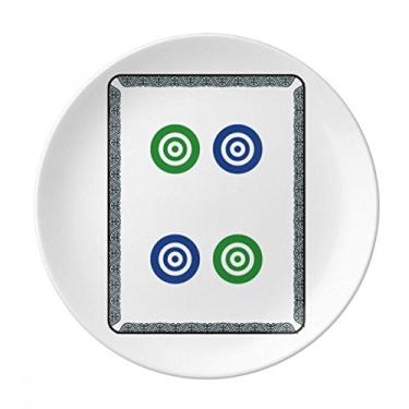 Imagem de Mahjong – Prato decorativo de porcelana com 4 azulejos com estampa de bolinhas