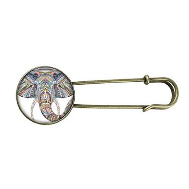 Imagem de Broche de metal retrô com design de elefante colorido estilo mosaico