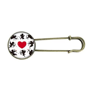 Imagem de Broche de metal retrô com estampa de coração vermelho do anjo do Cupido