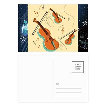 Imagem de Cartão postal de Natal com estampa de instrumentos musicais de violino, floco de neve, cartão de agradecimento, 20 peças