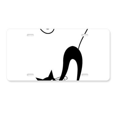 Imagem de DIYthinker Black Cat Stretch Halloween Animal Art contorno placa de licença decoração aço inoxidável automóvel