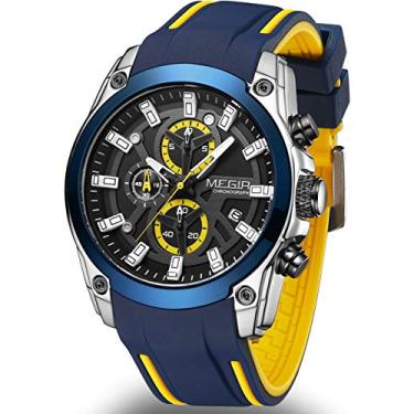 Imagem de MEGIR Relógio Masculino Esportivo Militar de Quartzo Luxo Cronógrafo Função Luminoso Calendário à Prova D'agua com Azul Moda Pulseira de Silicone