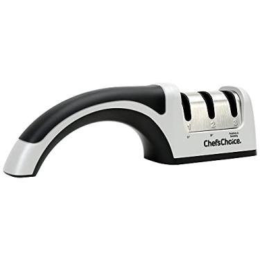 Imagem de Chef'sChoice 4643 Afiadores de facas manuais 15 e 20 graus para facas serrilhadas e retas abrasivos de diamante, 2 estágios, cinza