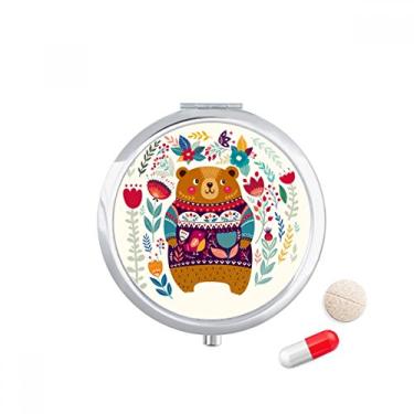 Imagem de Estojo de comprimidos de bolso com urso de desenho animado rosa para viagem, caixa de armazenamento de medicamentos, dispensador de espelho para presente