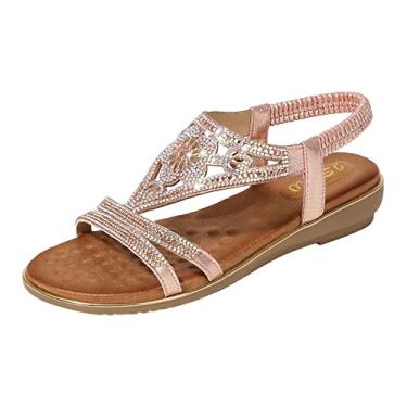 Imagem de Sandálias para mulheres sapatos flip moda fivela sandálias sapatos sandálias de verão para mulheres cunhas chinelos femininos (rosa, 7)