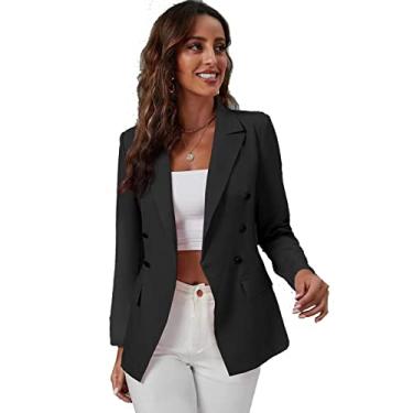 Imagem de Jaqueta blazer feminina, jaqueta formal de trabalho de escritório casual manga longa terno de negócios, preto, GG (busto: 104 cm)