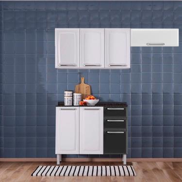 Imagem de Cozinha Itatiaia Luce 7 Portas com Balcão 2 Gavetas Preto e Armários Aéreos Brancos
