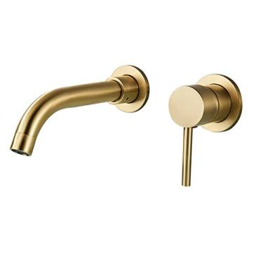 Imagem de Torneira de banheiro de ouro escovado para lavatório de parede Torneira para pia Misturadora quente e fria Torneira de alça única Banheira, ouro escovado, 26 cm
