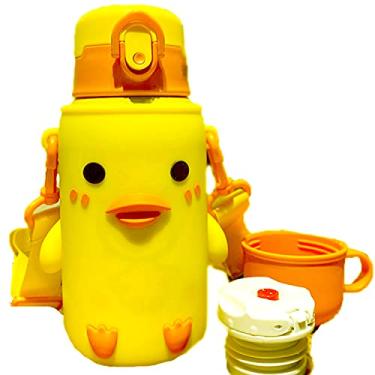 Imagem de Bico de garrafa de água para gatos, para escola, elefante, copo térmico com canudo, presente de aniversário, frasco de aço inoxidável para crianças (pato amarelo, 500 ml)