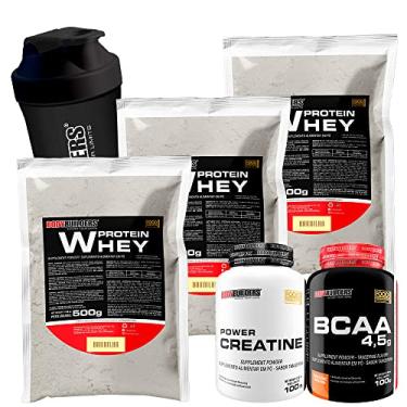 Imagem de KIT 3x Whey Protein 500g + POWER Creatina 100g + BCAA 100g + Coqueteleira - Bodybuilders Baunilha