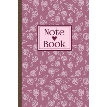Imagem de Notebook: Hand Drawn Rose Pattern Writing Journal with Pastel and Bright Pink Tones, Brown Fabric Texture Spine Design, Simple and Elegant Line Art, ... Rose Detail Inside, 6x9 inches, 100 pages