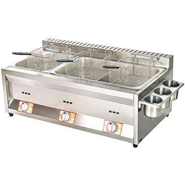 Imagem de Fritadeira A Gás De Grande Capacidade, Fritadeira A GLP De Aço Inoxidável Para Uso Doméstico E Comercial, Potência De Fogo Ajustável, Com Cestos E Tampas, Para Batatas Fritas, Donuts, Peixe, Limpe