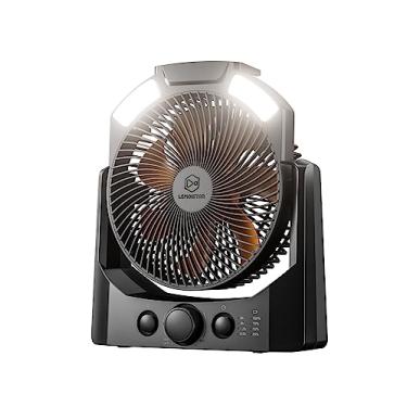 Imagem de Ventilador de acampamento com LED, ventilador de mesa operado por bateria D-Cell de 8 polegadas com temporizador, SOS, ventilador USB com rotação de 180° para ambientes externos, furacão