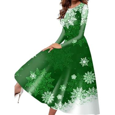 Imagem de Vestido feminino outono inverno manga longa Natal estampado slim fit férias vestido casual vestidos femininos comprimento do joelho, Verde, P