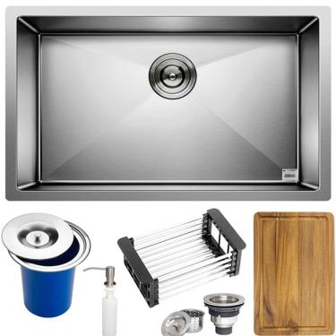 Imagem de Cuba Quadrada Inox 304 Cozinha Pia Embutir Sobrepor Gourmet 7040 Premium Lixeira Embutir 5L,Tábua Multiuso e Acessórios