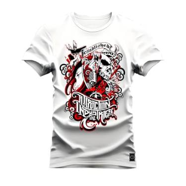 Imagem de Camiseta Casual Malha Confortável Estampada Rock Festable Branco GG