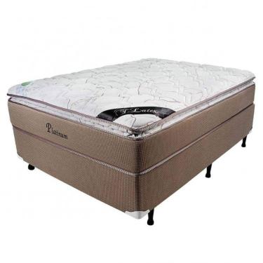 Imagem de Cama Box Casal Molas Ensacadas Top Luckspuma Colchões 76x138x188cm Marrom Quadriculado/Creme