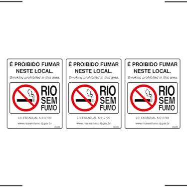 Imagem de Combo 3 Placas De Sinalização É Proibido Fumar Neste Local Rio Sem Fumo 20X25 Ekomunike - P-5/4 F9e