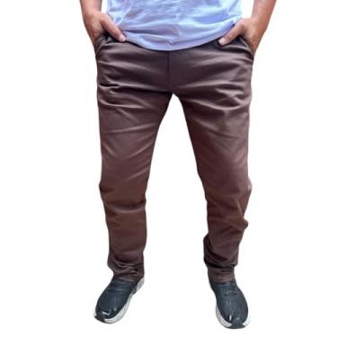 Imagem de calça basica sarja e jeans masculina com lycra elastano skinny varias cores envio rapido(46, MARROM)
