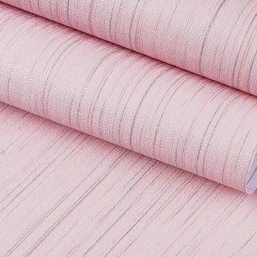Imagem de FunStick Papel de parede de 40 cm x 1,198 cm rosa claro para remover e colar papel de parede texturizado de tecido de grama sintético papel de contato para armários, papel de parede rosa removível