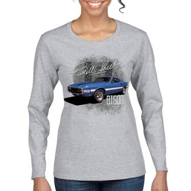 Imagem de Camiseta feminina de manga longa Cobra Shelby azul vintage GT500 American Racing Mustang Muscle Car Performance Powered by Ford, Cinza, 3G