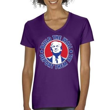 Imagem de Camiseta feminina gola V Donald Trump 2024 Build The Wall Deport Them All MAGA America First FJB Republican President 47, Roxa, XXG