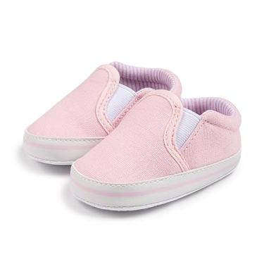 Imagem de Meckior Sapatos de lona para bebês meninas e meninos, sola macia, mocassim para recém-nascido, mocassim casual Austin Boy's Flat Lazy Loafers First Walkers Skate Shoe, D20/Rosa, 0-6 Meses